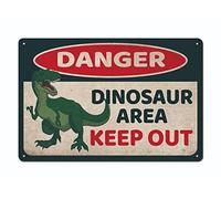 Letrero de metal vintage con texto en inglés "Danger Dinosaur Area Keep Out" de 8 x 12 pulgadas, decoración de habitación de dinosaurio, decoración de habitación de niños, decoración de pared de