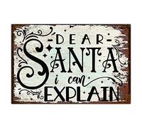 Letrero de metal vintage con texto en inglés "Dear Santa I Can Explique", divertido estilo vintage, pintura de hierro, decoración del hogar, cocina, oficina, bar, cafetería, idea de regalo, 8 x 12