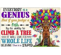 Letrero de metal vintage con texto en inglés "Everybody is A Genius But If You Judge A Fish Its Whole Life Believing That It is Stupid" de metal, divertido letrero de estaño para hombre, cueva, bar