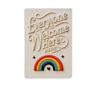 Letrero de metal vintage con texto en inglés «Everyone Is Welcome Here» para decoración de pared interior y exterior, 8 x 12 pulgadas
