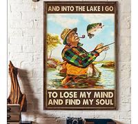 Letrero de metal vintage con texto en inglés "Fishing And Into The Lake I Go To Lose My Mind And Find My Soul Fisherman", póster de estaño, cartel de metal vintage para bar, club de música, decoración