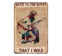 Letrero de metal vintage con texto en inglés "Girl Playing Guitar Back to The Gypsy That I was Retro", decoración de pared para el hogar, cocina, bar, cafetería, club, cueva, metal, decoración de