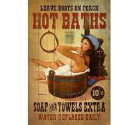 Letrero de metal vintage con texto en inglés "Hot Baths Country Western Old West Cowgirl Pin Up Girl Sexy Girl Man Cave" para casa, bar, cocina, restaurante, pared, 16 x 12 pulgadas