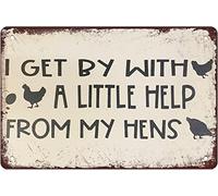 Letrero de metal vintage con texto en inglés "I Get By With A Little Help From My Hens Chicken Coop Vintage Metal Tin Sign Chicken Farmhouse Sign Funny Wall Signs For Home Farm Kitchen Rustic Poster