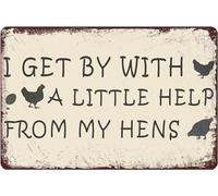 Letrero de metal vintage con texto en inglés "I Get By With A Little Help From My Hens Chicken Coop Vintage Metal Tin Sign Chicken Farmhouse Sign Funny Wall Signs For Home Farm Kitchen Rustic Poster