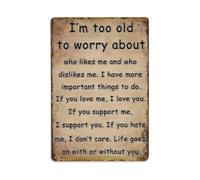 Letrero de metal vintage con texto en inglés "I'm Too Old to Worry About Latin" (20.3 x 30.5 cm)