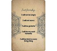 Letrero de metal vintage con texto en inglés "Just for Today I Will Not Be Angry Life Principles", Reiki, chakras, curación, yoga, meditación zen, cartel de estaño, cartel de metal vintage de 20 x 30