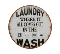 Letrero de metal vintage con texto en inglés "Laundry Where It All Comes Out In The Wash" para jardín, dormitorio, cafetería, bar, cueva de hombre, decoración de pared, póster de metal de 8 x 8