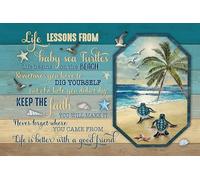 Letrero de metal vintage con texto en inglés "Life Lessons From Baby Sea Turtles" para decoración de pared para el hogar, sala de estar, dormitorio, salón, cocina, 8 x 12 pulgadas