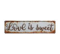 Letrero de metal vintage con texto en inglés "Love Is Sweet" para decoración de pared interior y exterior, póster de metal retro de 4 x 16 pulgadas