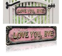 Letrero de metal vintage con texto en inglés «Love You Bye» para pared, para pasillo, entrada, puerta, estilo rústico, arte de pared para el hogar, universidad, bar, café, decoración de San Valentín