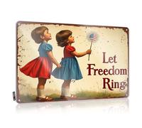 Letrero de metal vintage con texto en inglés "Man Cave Bar Two Girls Blowing On A Dandelion With An American Flag In The Center" (20 x 30 cm)
