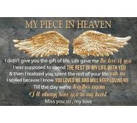 Letrero de metal vintage con texto en inglés «My piece in heaven i didn't give you the gift of life gave me the love of you i'll always have you in my heart», alas de ángel, decoración de pared para