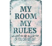 Letrero de metal vintage con texto en inglés "My Room My Rules Or You Can Get Out Iron", póster de metal para decoración de pared, 8 x 12 pulgadas