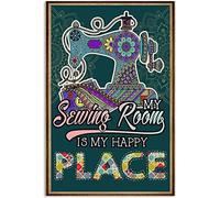 Letrero de metal vintage con texto en inglés «My Sewing Room is My Happy Place» de aluminio, arte de pared, sala de costura, bar, cafetería, decoración del hogar, 12 x 8 pulgadas