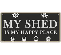 Letrero de metal vintage con texto en inglés «My shed is My Happy Place for Family Cave Garage Art Deco Wall Painted Tin Sign» de 40,6 x 15,2 cm
