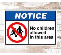 Letrero de metal vintage con texto en inglés "No Children Allowed in This Area Caution Safety" (14.0 x 20.3 cm)