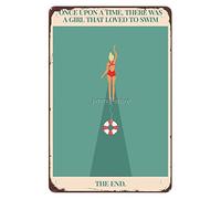 Letrero de metal vintage con texto en inglés "Once Upon A Time There Was A Girl That Loved To Swim" para decoración de pared, póster de metal vintage para baño, oficina, hombre, cueva, bar, cocina