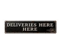 Letrero de metal vintage con texto en inglés "Please Place Packages In The Box" para decoración de pared interior y exterior, póster de metal retro de 4 x 16 pulgadas