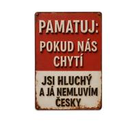 Letrero de metal vintage con texto en inglés "Remember If They Catch Us You Are Deaf And I Don't Speak Czech" para decoración de pared interior y exterior, póster de metal retro de 8 x 12 pulgadas