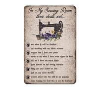 Letrero de metal vintage con texto en inglés "Rust In My Sewing Room Thou Shalt Not Tin Sign" para sala de costura, cartel de aluminio, letrero vintage de cueva de hombre de 8 x 12 pulgadas