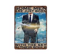 Letrero de metal vintage con texto en inglés "Some Men Born with The Sky in Their Souls" (8 x 12 pulgadas) con uniforme azul con texto en inglés "Some Men Born with The Sky in Their Souls", letrero de