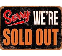 Letrero de metal vintage con texto en inglés "Sorry, We'Re Sold Out" (20,3 x 30,5 cm)