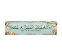 Letrero de metal vintage con texto en inglés "Take A Deep Breath This Is A Safe Space" para decoración de pared interior y exterior, póster de metal retro de 10 x 40 cm