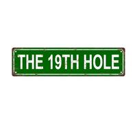 Letrero de metal vintage con texto en inglés "THE 19TH HOLE Space" para calle, decoración del hogar, decoración de habitación, decoración de pared, decoración de baño, decoración de bar, decoración de