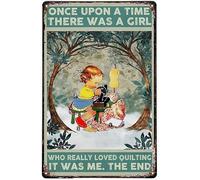 Letrero de metal vintage con texto en inglés "There was a girl who loved Quilting It was Me" para hombres y mujeres, decoración de pared para bares, restaurantes, cafeterías, pubs, abejas de metal de