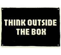 Letrero de metal vintage con texto en inglés "Think Outside the Box", letrero de aluminio retro para decoración de pared para el hogar, oficina, bar, cocina, garaje, 8 x 12 pulgadas