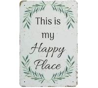 Letrero de metal vintage con texto en inglés «This is My Happy Place» para regalo para dormitorio, cafetería, tienda, 12 x 16 pulgadas