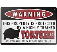 Letrero de metal vintage con texto en inglés "Warning This Property is Protected by A Highly Trained Tortoise Tin Sign" para bar, música, club, hombre, cueva, habitación, decoración de pared, 8 x 12