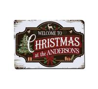 Letrero de metal vintage con texto en inglés "Welcome To Christmas At The Andersons" para decoración de pared para el hogar, bar, jardín, 8 x 12 pulgadas