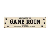 Letrero de metal vintage con texto en inglés "Welcome To Game Room Open Daily No Cheating No Whining No Crying", para decoración de pared, para el hogar, bar, jardín, 10,2 x 40,6 cm