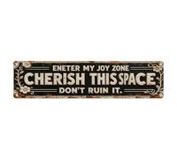 Letrero de metal vintage con texto en inglés "Welcome To My Happy Place Don't Ruin It_1" para el hogar, bar, jardín, decoración de pared interior y exterior, póster de metal retro de 4 x 16 pulgadas