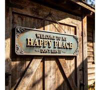 Letrero de metal vintage con texto en inglés "Welcome To My Happy Place Don'T Ruin It", elegante letrero cuadrado para colgar en la pared, para dormitorio, cocina, jardín, patio, varios interiores