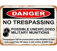 Letrero de metal vintage - Danger Unexploded Military Munitions decoración de pared 12 x 8 pulgadas