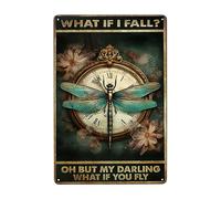 Letrero de metal vintage de 20 x 30 cm, cita inspiradora "What If I Fall? Oh But My Darling, What If You Fly", encantadora decoración de pared para el hogar, bar, cocina, hotel, oficina, dormitorio