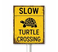 Letrero de metal vintage de 20 x 30 cm con cruce lento de tortuga, señal de tráfico de aluminio para patio, jardín, césped, carretera, decoración de calle, divertidos letreros de tortuga con estaca