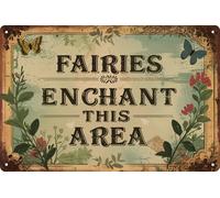 Letrero de metal vintage de 20 x 30 cm, hada encantada, arte de pared caprichoso para decoración de jardín o patio, añade un toque de fantasía y encanto