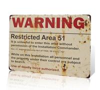 Letrero de metal vintage de advertencia de área restringida 51, arte de pared para decoración del hogar, oficina, dormitorio, sala de estar, comedor, cocina, baño