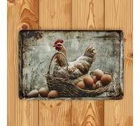 Letrero de metal vintage de gallina y huevos frescos, decoración rústica de pared para cocina, garaje, cafetería, bar, hierro duradero, fácil de colgar, 12 x 8 pulgadas