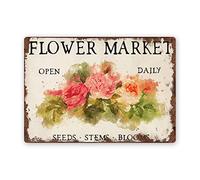 Letrero de metal vintage de hojalata con texto en inglés "Flower Market Open Daily ", letrero de metal para cocina, pub, cafetería, bar de 5.5 x 8 pulgadas, patio, jardín, granja, cueva
