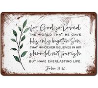 Letrero de metal vintage de Juan 3:16 con la frase "Dios amó tanto al mundo" para decoración de pared, estilo rústico, Mateo 44, versículo bíblico de Cristo, regalo de bautismo, habitación infantil,