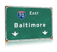 Letrero de metal vintage de la carretera interestatal 70 de East Baltimore City Directional Street Sign Placa de señalización de carretera, garaje, club, bar, decoración de pared, 30,5 x 43,2 cm