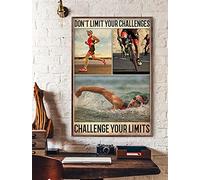 Letrero de metal vintage de triatlón Challenge Your Limit, letrero de aluminio para decoración de pared, cobertizo, garaje, cueva de hombre, cocina, 30,5 x 20,3 cm