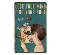 Letrero de metal vintage para decoración de pared con texto en inglés «Girl Reads» con texto en inglés «Lose Your Mind Find Your Soul Lose Your Mind Find Your Soul» para decoración del hogar, estilo