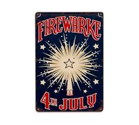 Letrero de metal vintage para decoración de pared del 4 de julio, con explosión de fuegos artificiales, para cafetería, bar, pub, decoración de pared del hogar, póster de metal de 8 x 12 pulgadas