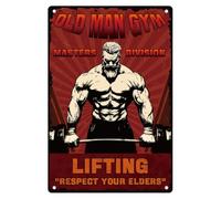 Letrero de metal vintage para gimnasio, diseño de anciano, con texto "Lifting Masters Division Respeta a tus mayores", para pared, para gimnasio en casa, cueva de hombre, garaje, decoración de pared,